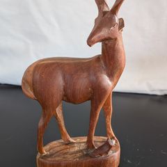 African Wooden Gazelle Antelope Calf Hand Carved Safari Sculpture