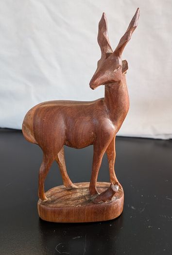African Wooden Gazelle Antelope Calf Hand Carved Safari Sculpture