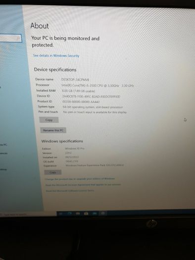 Hp 8200 Elite Tower Core i5-2500 3.1 GHz 8GB of Ram, 500GB Hard Drive, Windows 10 Pro