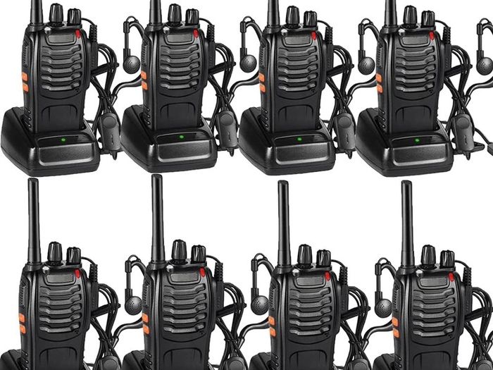 FREE SHIPPING 8 Pack 88E Long Range Walkie Talkie USB Rechargeable 16CH Walky Talky Radio with Earpieces and LED Light Voice Prompt for Field Survival Biking and Hiking