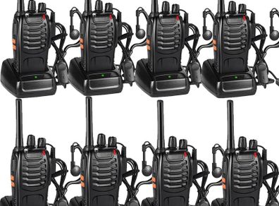 FREE EXPRESS SHIPPING 8 Pack 88E Long Range Walkie Talkie USB Rechargeable 16CH Walky Talky Radio with Earpieces and LED Light Voice Prompt for Field Survival Biking and Hiking