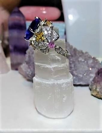 Vintage Style Blue Stone Statement Silver Ring