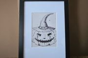 Framed canvas with pumpkin drawing