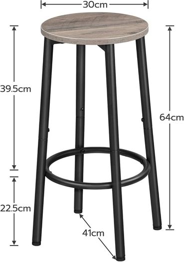 Round Bar Stools Set of 2, Breakfast Bar Chairs with Footrest for Kitchen, Pub Stools, Sturdy Metal Frame, for Dining Room, Kitchen, Party, Industrial, Greige and Black