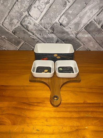 3 Porcelain Bowls with Bamboo Tray Tasting Set