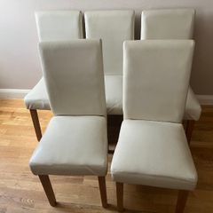 Set of 5 cream faux leather dining chairs