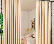 Adjustable 122-305cm (H) 71-178cm(W) Wall Divider for Room Separation, Temporary Privacy Tension Curtain Rods, Freestanding Space Room Separator, Black