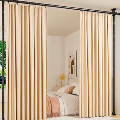 Adjustable 122-305cm (H) 71-178cm(W) Wall Divider for Room Separation, Temporary Privacy Tension Curtain Rods, Freestanding Space Room Separator, Black