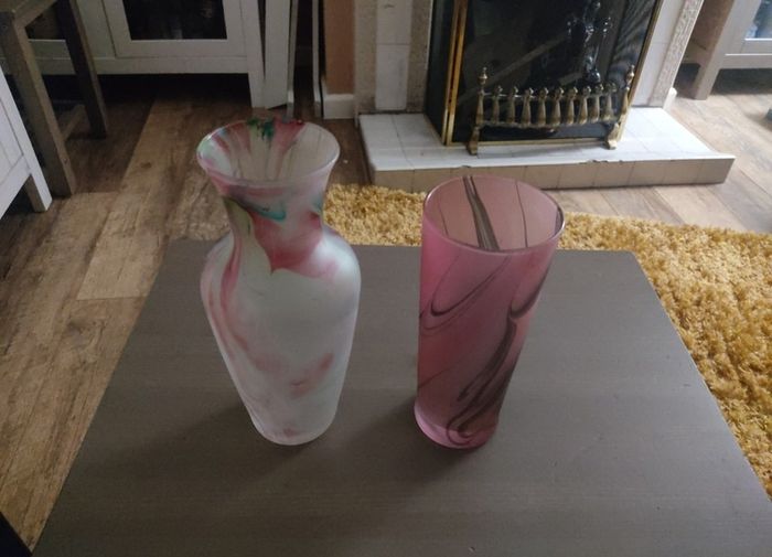 Glass Colorful Drip Vase 24 inches tall and companion piece 8 inches tall