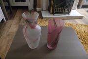 Glass Colorful Drip Vase 24 inches tall and companion piece 8 inches tall