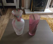 Glass Colorful Drip Vase 24 inches tall and companion piece 8 inches tall