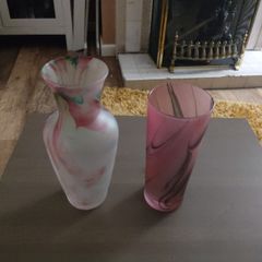 Glass Colorful Drip Vase 24 inches tall and companion piece 8 inches tall