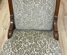 Taupe green and wood Victorian chair