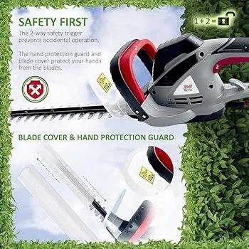 Hedge Trimmer and Cutter - 600W - 55cm Diamond Cutting Blade - 16mm Tooth Opening - 6M Power Cable - Ultra-Light 2.5Kg - Two-Way Safety Switch - Soft Grip Handle