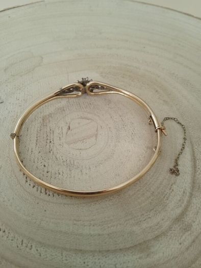 Vintage Rolled Gold Bangle Bracelet  Amethyst  Clear Stone Cluster