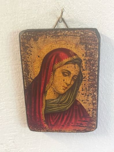 Vintage Catholic Devotional Wall Set Holy Water Font & Virgin Mary icon