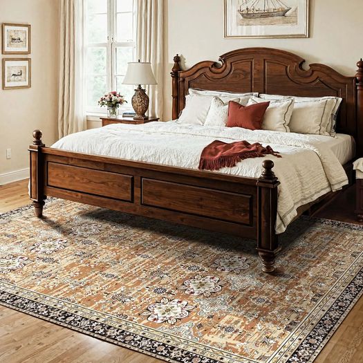 Area Rug, 7.5 x 9.5 ft Large Washable Rug, Non-Slip and Tear-Resistant Soft Carpet, Pet & Child Friendly Vintage Area Rugs, Indoor Mat for Bedroom, Living Room, Office, Entryway, Brown Green