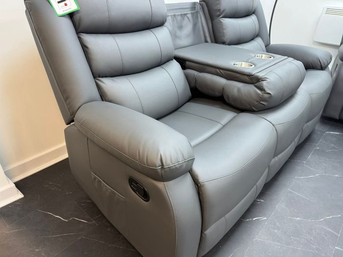 Roma Dark Grey Leather Recliner Sofa Set + Footstool