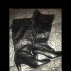 black leather knee high boots
