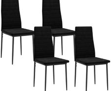 4-Pack Dining Chairs, Armless Design, Fabric Upholstery, Metal Legs, Black