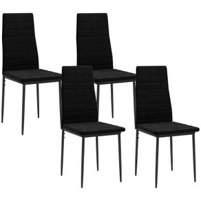 4-Pack Dining Chairs, Armless Design, Fabric Upholstery, Metal Legs, Black