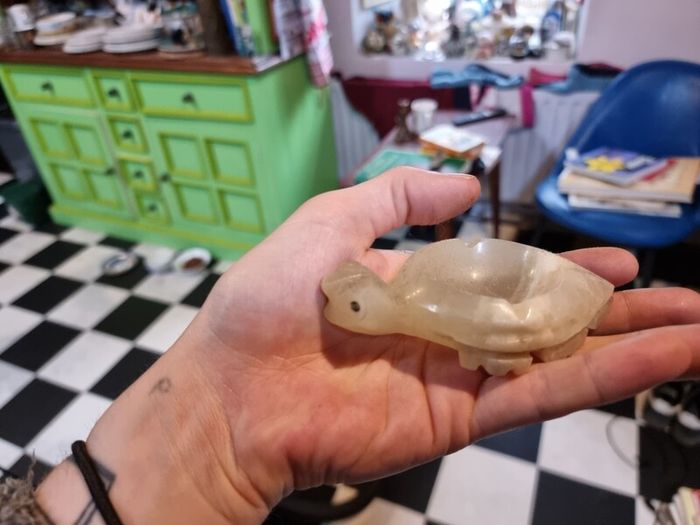 Hand-carved marble/alabaster turtle ashtray or ornament