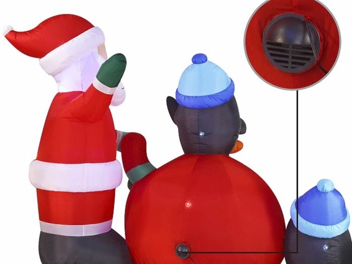 7 FT Long Santa with Penguins Inflatable with Build-in LEDs Blow Up Inflatables for Xmas Party Indoor, Outdoor, Yard, Garden, Lawn Winter Decor
