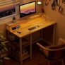 Computer Desk with Full Monitor Stand,100 cm Home Office Desk with Reversible Storage Shelves,Small Study Desk with Headphone Hook and Cup Holder,Oak Image 6