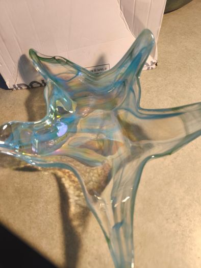 Glass Bowl Round Star Shaped Murano Art Deco Art Blue White
