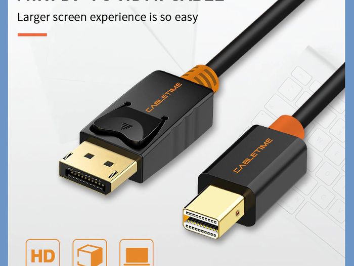 Cabletime 3M Mini DisplayPort to DisplayPort v1.2 Male (4K@60Hz) (Video-Audio) (Gold-Plated) Cable (Brand New/Warranty)