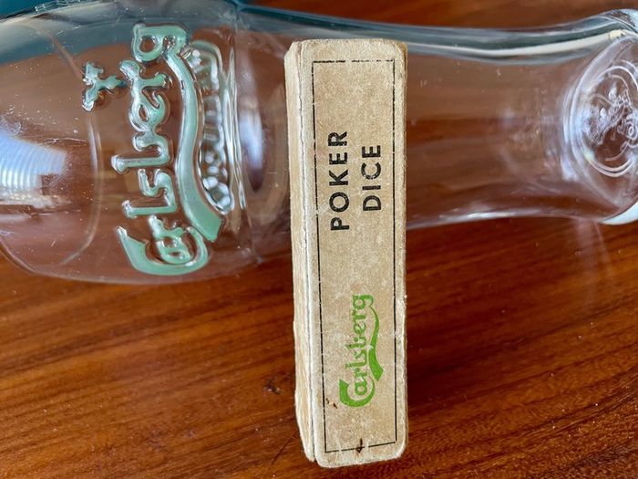 Rare Carlsberg Beer Early 20th Century Travel Poker Dice In Original Vintage Sliding Box Made in Denmark