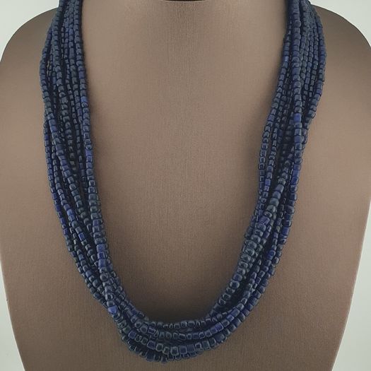 Antique African Style Dark Blue 4-5.5mm Glass Beads Necklace Strand