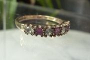 9ct Gold Ruby and White Stone Seven Stone Ring, Full Hallmarks, Size O