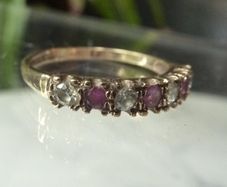 9ct Gold Ruby and White Stone Seven Stone Ring, Full Hallmarks, Size O
