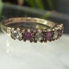 9ct Gold Ruby and White Stone Seven Stone Ring, Full Hallmarks, Size O