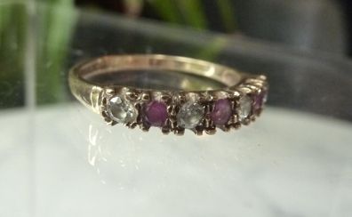 9ct Gold Ruby and White Stone Seven Stone Ring, Full Hallmarks, Size O
