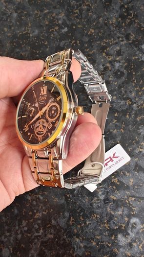 Luxury Two Tone Gold & Silver Watch Mens Skeleton Dial