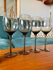 Set of Vintage Smokey Long Stem Glass Wine Glasses 23 cm Tall