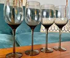 Set of Vintage Smokey Long Stem Glass Wine Glasses 23 cm Tall
