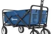 90L Folding Garden Trolley Cart Pull Along Wagon with Telescopic Handle for Beach Camping Festival - Navy Blue