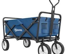 90L Folding Garden Trolley Cart Pull Along Wagon with Telescopic Handle for Beach Camping Festival - Navy Blue