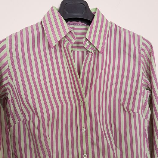 Thomas Pink Jermyn Street London Green Pink Striped Cotton Dress Shirt 8UK/36EU
