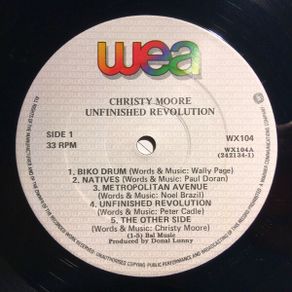 Christy Moore Unfinished Revolution Irish Pressing Folk Traditional Vinyl
