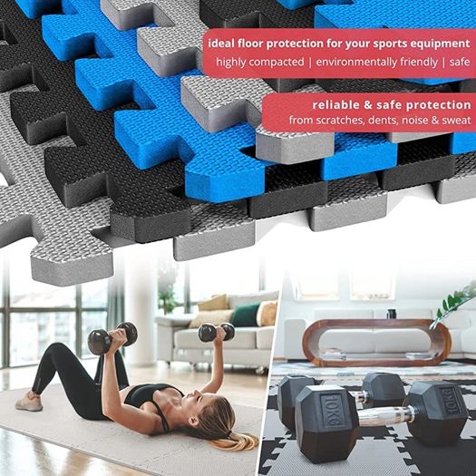Soft Foam Floor Mat - 18 Pieces Protective Gym Flooring Set, Exercise Mats EVA Puzzle Rubber Tiles, Ground Surface Protection Workout Underlay Matting Sports Pool Home (FREE POSTAGE)