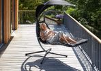 _Hanging Lounger with Frame, Floating Lounger with Parasol, Indoor & Outdoor, Includes Cushion with Pillow, for Garden, Patio and Balcony