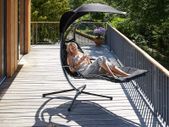 _Hanging Lounger with Frame, Floating Lounger with Parasol, Indoor & Outdoor, Includes Cushion with Pillow, for Garden, Patio and Balcony