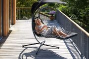 _Hanging Lounger with Frame, Floating Lounger with Parasol, Indoor &amp; Outdoor, Includes Cushion with Pillow, for Garden, Patio and Balcony