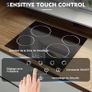 Ceramic Hob, Built-in 4 Zone Electric Hobs 60cm Noise-free Auto Shut-off Safe Lock Heat Indicator Black Glass Panel Cooktop with Touch Controls Image 4