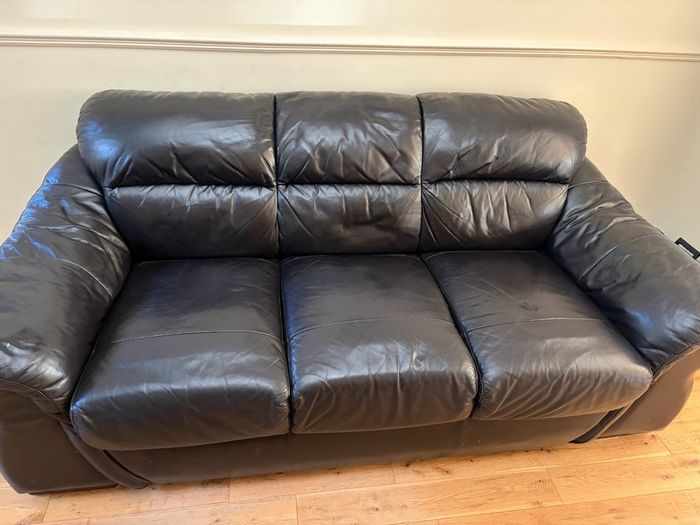 black leather 3-seater sofa / couch