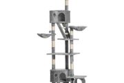 Floor to Ceiling Cat Tree for Indoor Cats, 240-260cm, Adjustable Height - Light Grey